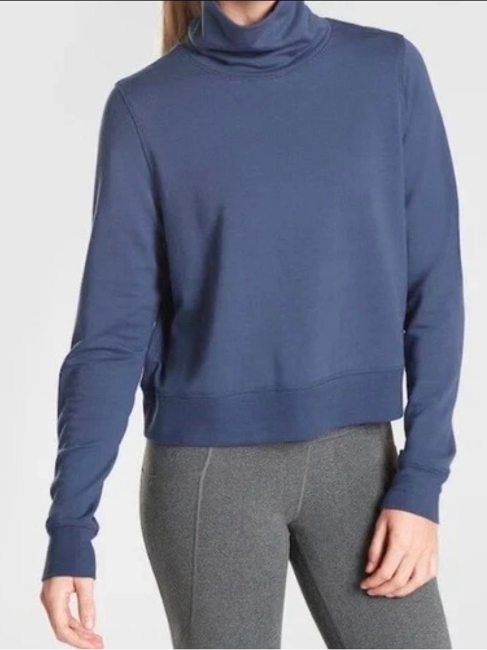 Athleta Cropped Funnel Neck Sweatshirt in Nirvana Blue XXS 2XS
